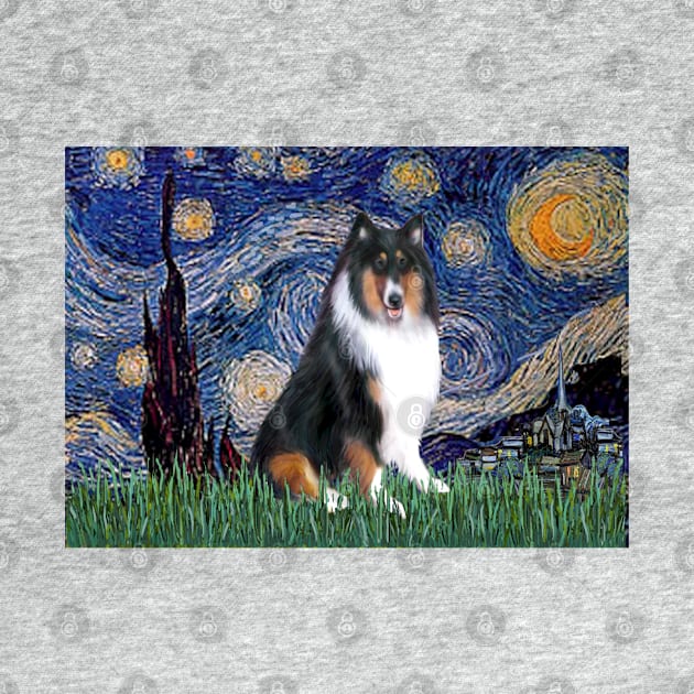 Starry Night (Van Gogh) Adapted to Feature a Tri Color Collie by Dogs Galore and More